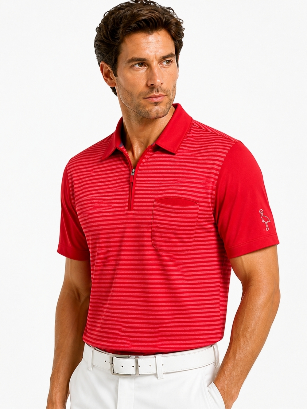 TailorByrd Sport Red Striped Polo XL Half Zip Golf Shirt Pocket